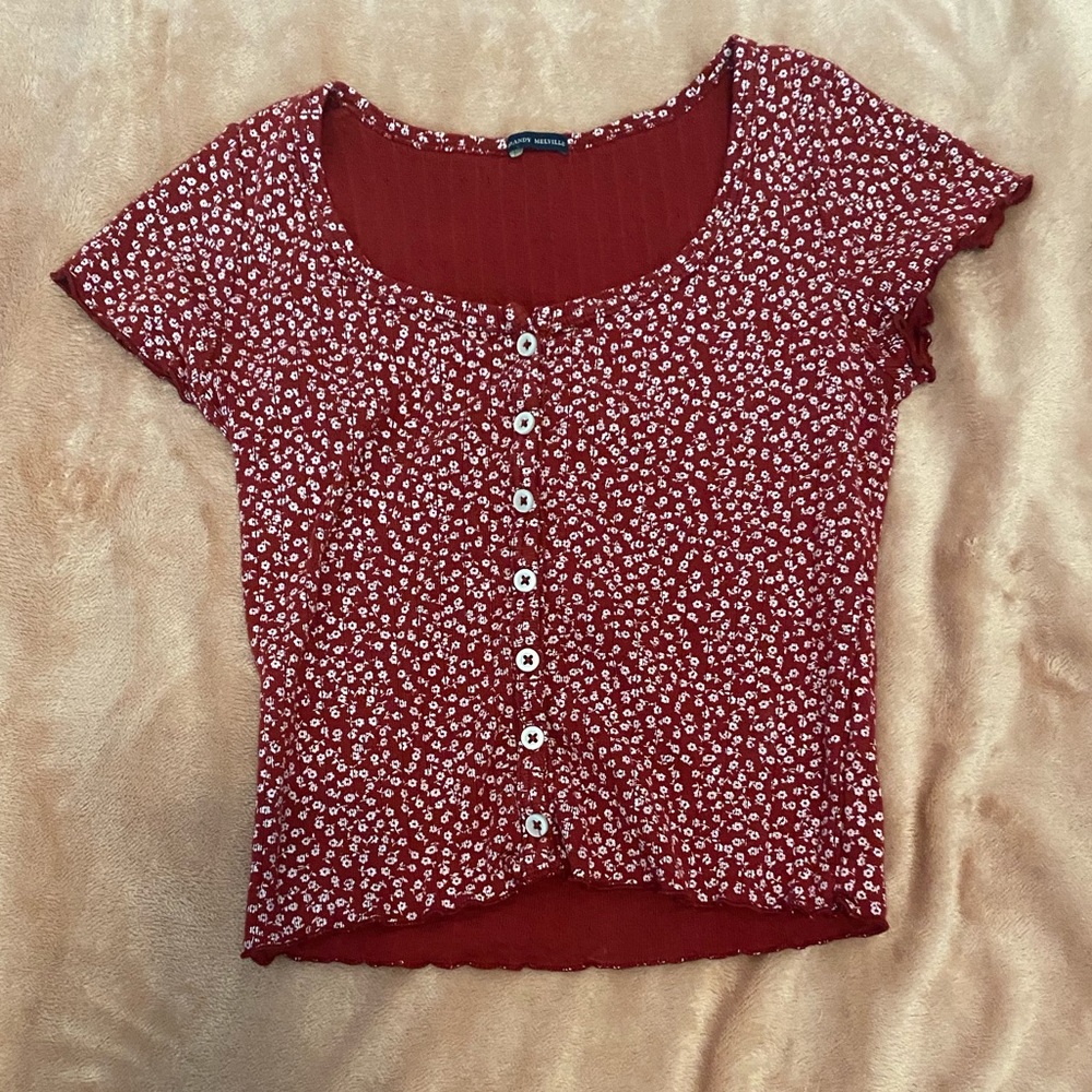 Brandy Melville Red Zelly Floral Top